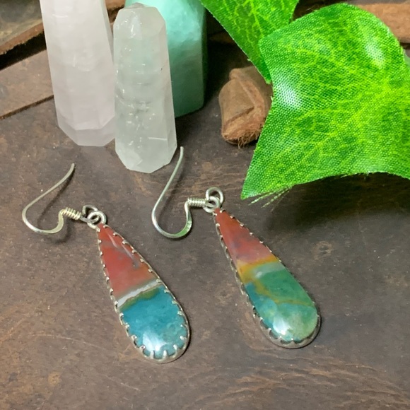 Vintage sterling and morrisonite jasper earrings - Picture 1 of 8